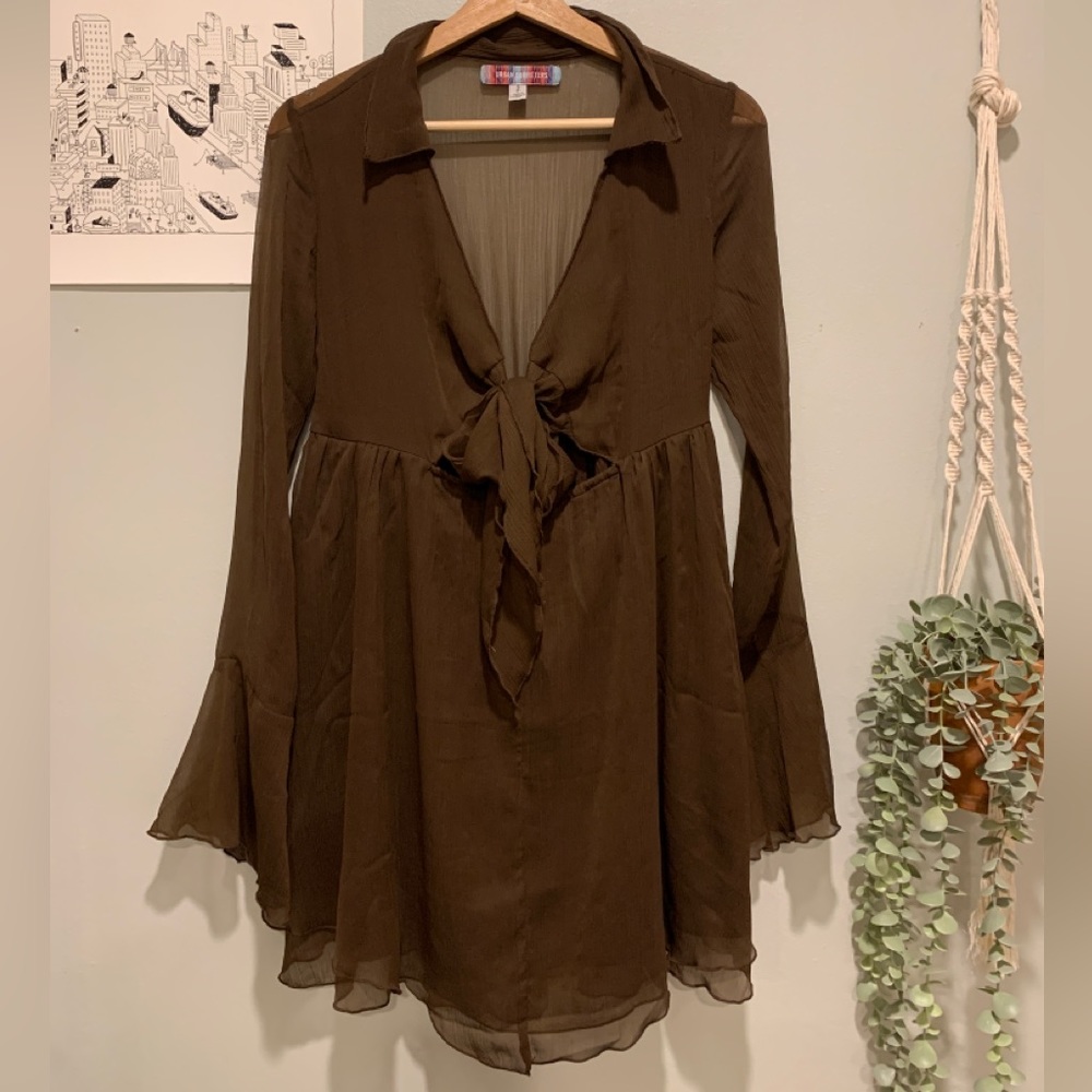 Urban Outfitters sheer brown ruffle dress